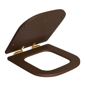 Assento Poliéster Slow Close com Microban para Bacias Piano Marrom Fosco / Gold