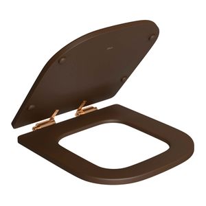 Assento Poliéster Slow Close com Microban para Bacias Piano Marrom Fosco / Gold Matte
