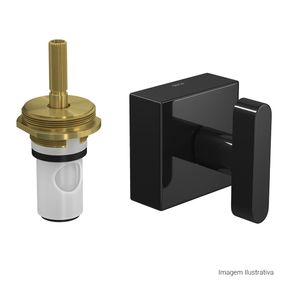 Acabamento-para-Registro-de-Pressao-Deca-1-2--e-3-4--com-Mecanismo-1-2-Volta-Soul-Black-Noir---Deca---4916.BL38.PQ.NO---Fundo-Branco-Produto-com-item-complementar-posicionada-na-diagonal-direita-e-fechado-ou-produto-redondo