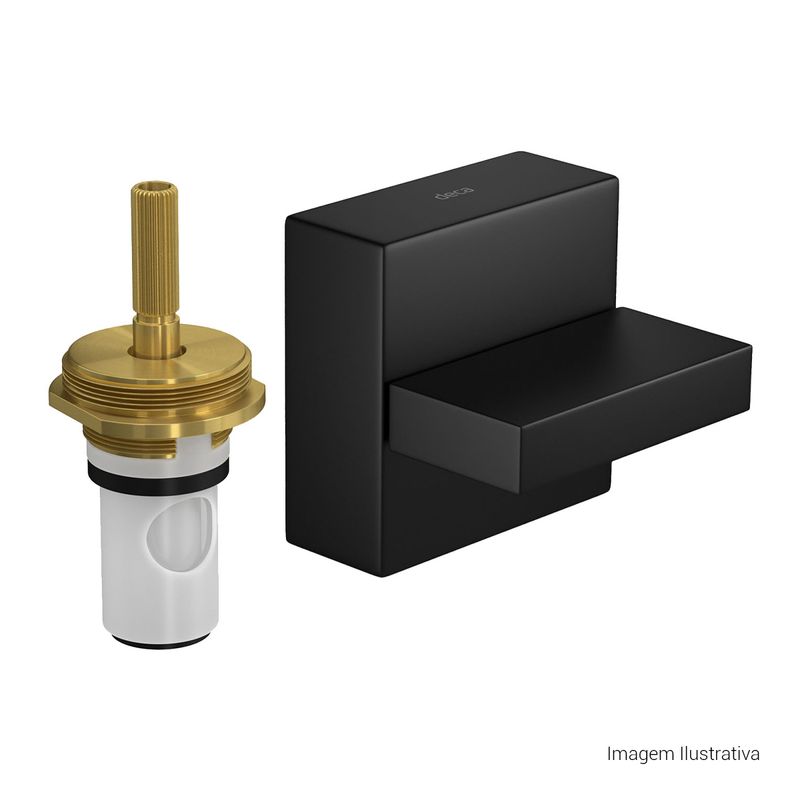 Acabamento-para-Registro-de-Pressao-Deca-1-2--e-3-4--com-Mecanismo-1-2-Volta-Dream-Black-Matte---Deca---4916.BL87.PQ.MT---Fundo-Branco-Produto-com-item-complementar-posicionada-na-diagonal-direita-e-fechado-ou-produto-redondo