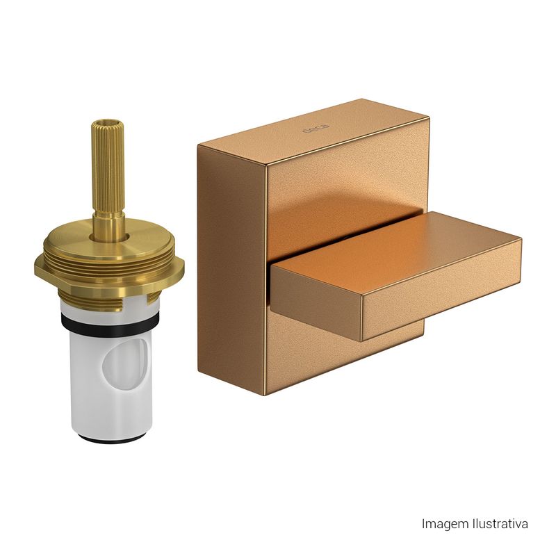 Acabamento-para-Registro-de-Pressao-Deca-1-2--e-3-4--com-Mecanismo-1-2-Volta-Dream-Gold-Matte---Deca---4916.GL87.PQ.MT---Fundo-Branco-Produto-com-item-complementar-posicionada-na-diagonal-direita-e-fechado-ou-produto-redondo