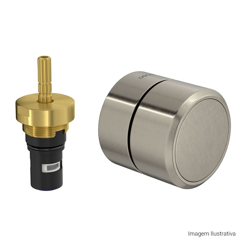 Acabamento-para-Registro-de-Pressao-Deca-1-2--e-3-4--com-Mecanismo-1-2-Volta-Redondo-You-Inox---Deca---4916.INX104.PQ---Fundo-Branco-Produto-com-item-complementar-posicionada-na-diagonal-direita-e-fechado-ou-produto-redondo