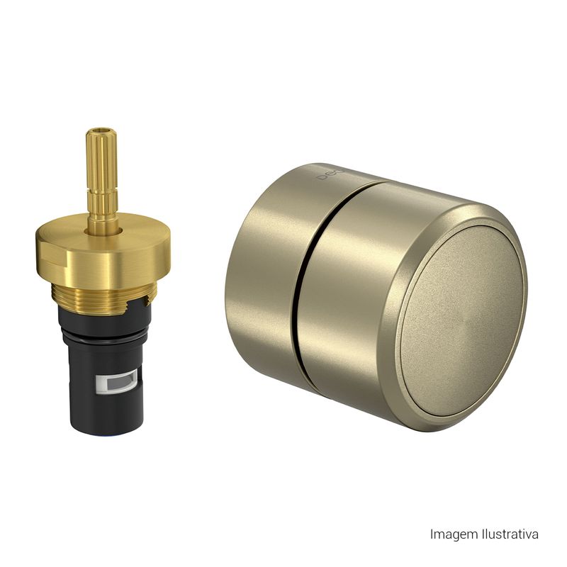 Acabamento-para-Registro-de-Pressao-Deca-1-2--e-3-4--com-Mecanismo-1-2-Volta-Redondo-You-Summer-Gold---Deca---4916.SM104.PQ.MT---Fundo-Branco-Produto-com-item-complementar-posicionada-na-diagonal-direita-e-fechado-ou-produto-redondo