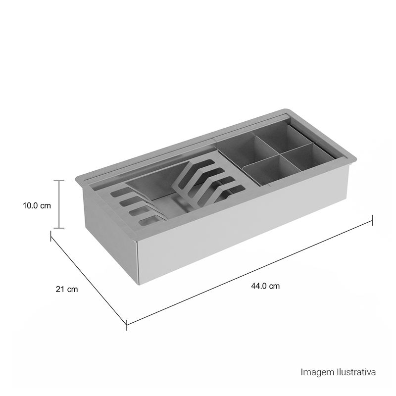 Calha-Organizadora-Deca-para-Cozinha-em-Inoxcom-Sistema-de-Escoamento-Inox---Deca---AC.200.45.ORG.INX---Fundo-Branco-Medida-Foto-com-medidas-Produto-unico-ou-multiplos