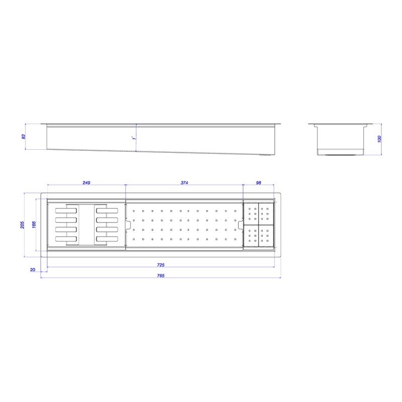 Calha-Organizadora-Deca-para-Cozinha-em-Inoxcom-Sistema-de-Escoamento-Inox---Deca---AC.200.75.ORG.INX---Fundo-Branco-Medida-Imagem-do-Desenho-tecnico-de-engenharia