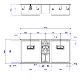 Cuba Tripla Deca para Cozinha em Inox 930x440x201 Wish Inox