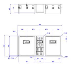 Cuba-Tripla-Deca-para-Cozinha-em-Inox930x440x201-Wish-Inox---Deca---CC.620.93.TRI.INX---Fundo-Branco-Medida-Imagem-do-Desenho-tecnico-de-engenharia