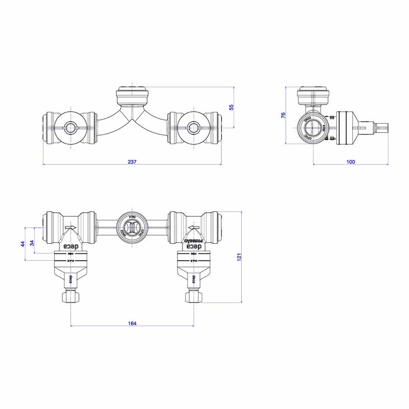 Base-para-Misturador-de-Chuveiro-Deca-com-Entrada-Horizontal-para-Cpvc-22mm----Deca---4424.MI.CPVC22---Fundo-Branco-Medida-Imagem-do-Desenho-tecnico-de-engenharia