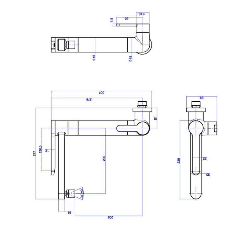 Torneira-Deca-de-Parede-para-Cozinha-com-Filtro-Twin-Cromado---Deca---1148.C---Fundo-Branco-Medida-Imagem-do-Desenho-tecnico-de-engenharia