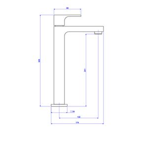 Torneira-Deca-de-Mesa-Bica-Alta-para-Lavatorio-Unic-Cromado---Deca---1189.C90---Fundo-Branco-Medida-Imagem-do-Desenho-tecnico-de-engenharia
