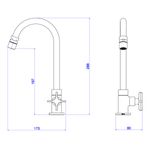 Torneira-Deca-de-Mesa-para-Cozinha-FlexCromado---Deca---1167.C20---Fundo-Branco-Medida-Imagem-do-Desenho-tecnico-de-engenharia