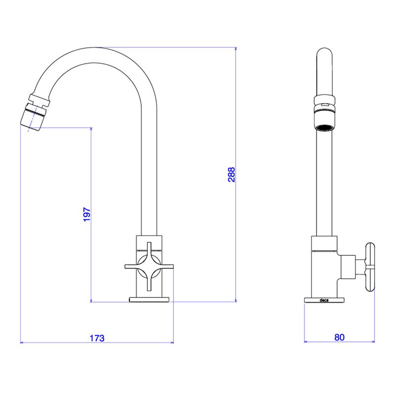Torneira-Deca-de-Mesa-para-Cozinha-FlexCromado---Deca---1167.C20---Fundo-Branco-Medida-Imagem-do-Desenho-tecnico-de-engenharia