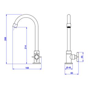 Torneira-Deca-de-Mesa-para-Cozinha-FlexCromado---Deca---1167.C20.CLM---Fundo-Branco-Medida-Imagem-do-Desenho-tecnico-de-engenharia