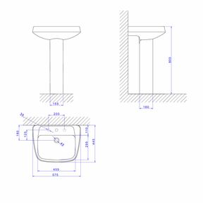 Lavatorio-Deca-Monte-Carlo-Creme---Deca---L.81.37---Fundo-Branco-Medida-Imagem-do-Desenho-tecnico-de-engenharia