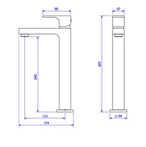 Misturador-Monocomando-Deca-de-Mesa-Bica-Alta-para-Lavatorio-Unic-Gold---Deca---2885.GL90---Fundo-Branco-Medida-Imagem-do-Desenho-tecnico-de-engenharia