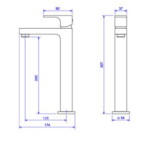 Misturador-Monocomando-Deca-de-Mesa-Bica-Alta-para-Lavatorio-Unic-Gold---Deca---2885.GL90---Fundo-Branco-Medida-Imagem-do-Desenho-tecnico-de-engenharia