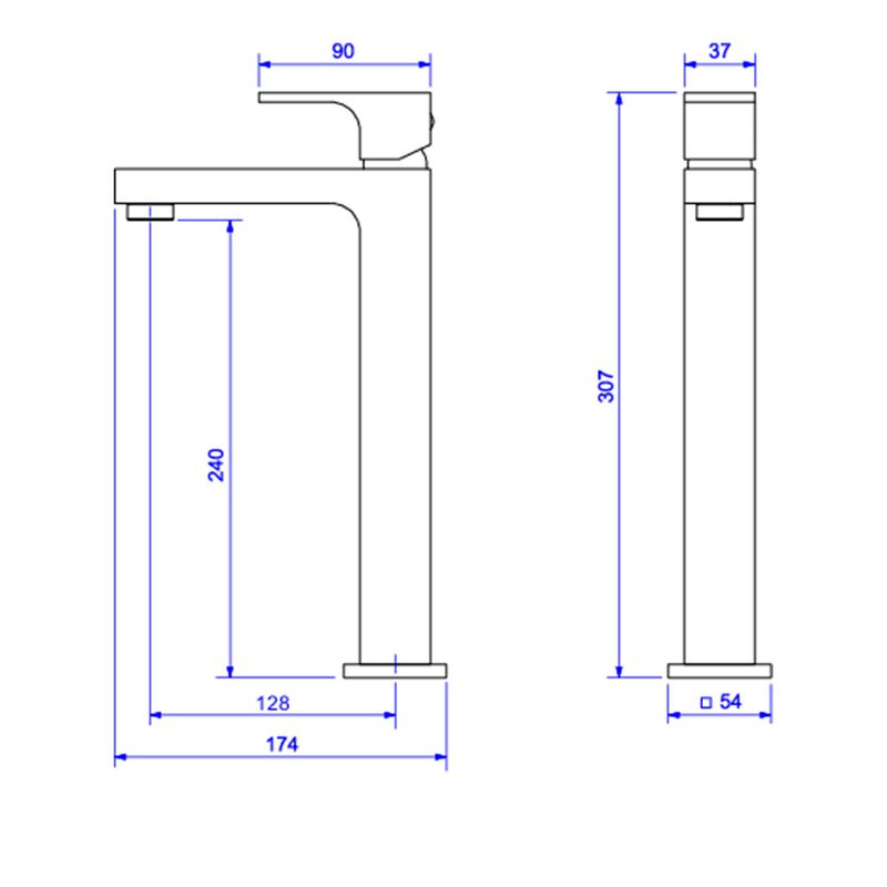 Misturador-Monocomando-Deca-de-Mesa-Bica-Alta-para-Lavatorio-Unic-Gold-Matte---Deca---2885.GL90.MT---Fundo-Branco-Medida-Imagem-do-Desenho-tecnico-de-engenharia