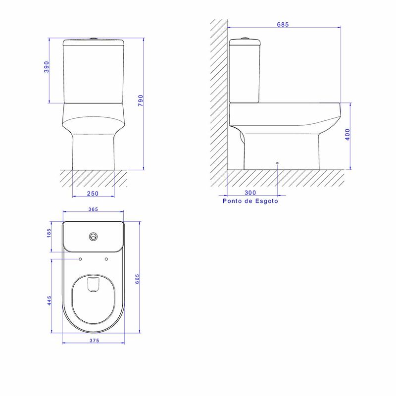 Bacia-para-Caixa-Acoplada-Deca-Carrara-Soft-Antracite---Deca---P.606.85---Fundo-Branco-Medida-Imagem-do-Desenho-tecnico-de-engenharia