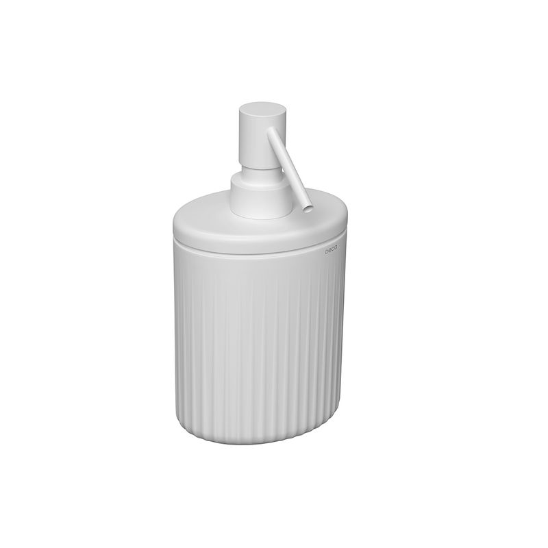 Porta-Sabao-Liquido-Deca-Oval-Senses-Branco-Fosco---Deca---1003.OVL.BRFC---Fundo-Branco-Produto-Principal-SKU-posicionada-na-diagonal-direita-ou-redondo-e-produto-fechado