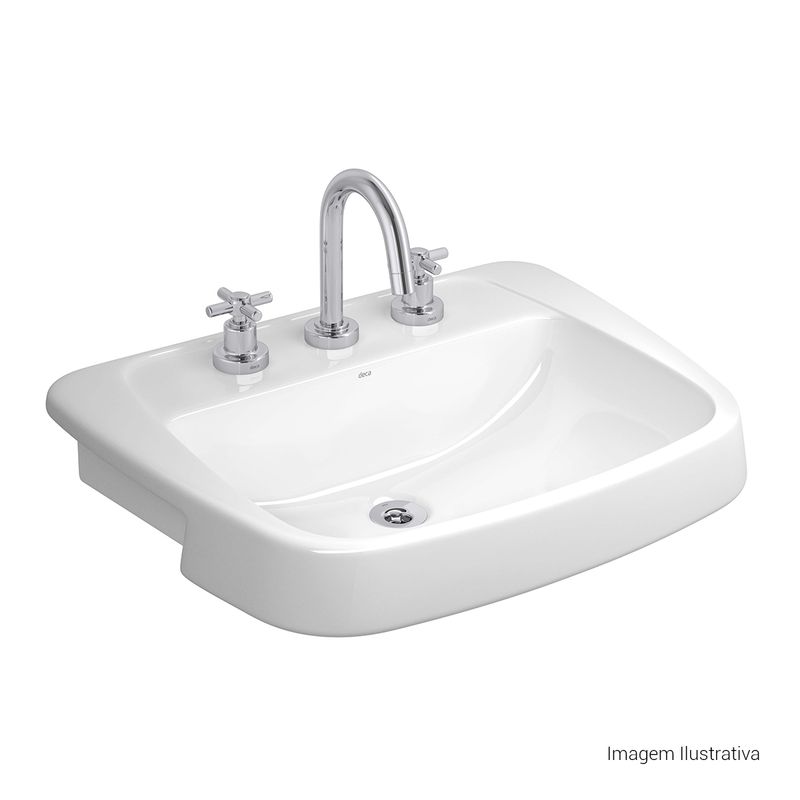 Lavatorio-de-Semiencaixe-Deca-Monte-Carlo-Branco---Deca---L.82.17---Fundo-Branco-Produto-com-item-complementar-posicionada-na-diagonal-direita-e-fechado-ou-produto-redondo