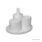 Porta-Sabao-Liquido-Deca-Oval-Senses-Branco-Fosco---Deca---1003.OVL.BRFC---Fundo-Branco-Produto-com-item-complementar-posicionada-na-diagonal-direita-e-fechado-ou-produto-redondo