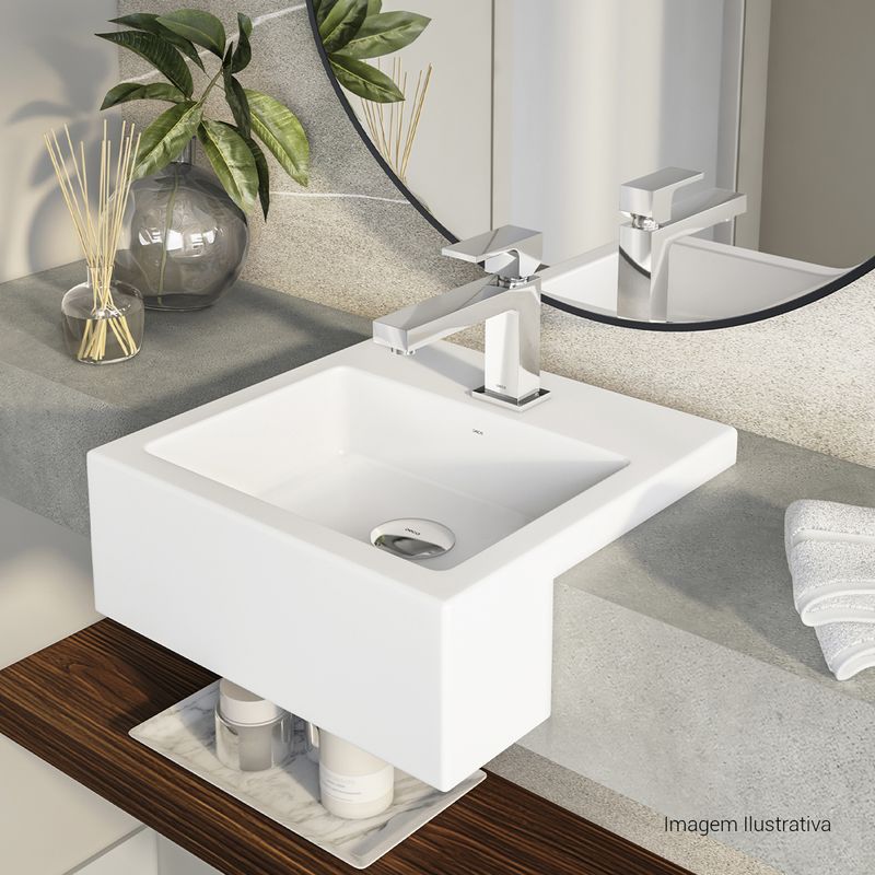 Cuba-de-Semiencaixe-Deca-com-Mesa-Quadrada-Branco-Fosco---Deca---L.830.16---Ambientada-Com-Zoom-no-produto-pode-conter-2-ou-mais-produtos-diretamente-relacionados-e-acessorios-de-banheiros.