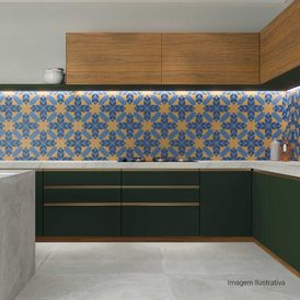 Porcelanato Decorado Lux 20x20cm Azul - Ceusa Benday Bl Esmaltado Bold