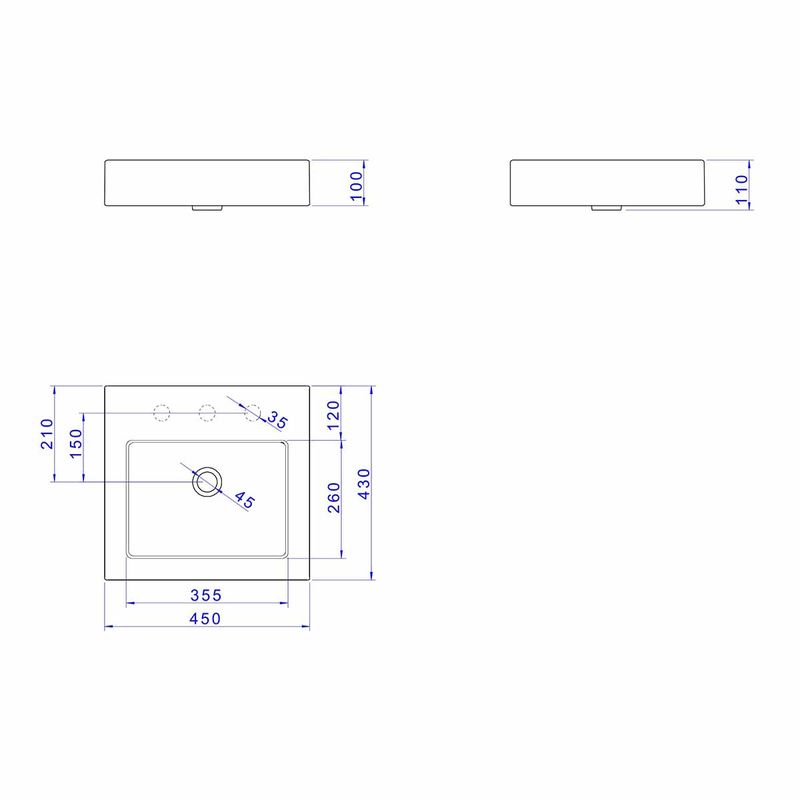 Cuba-de-Apoio-Deca-com-Mesa-Quadrada-430mm-Navy-Blue---Deca---L.737.43---Fundo-Branco-Medida-Imagem-do-Desenho-tecnico-de-engenharia