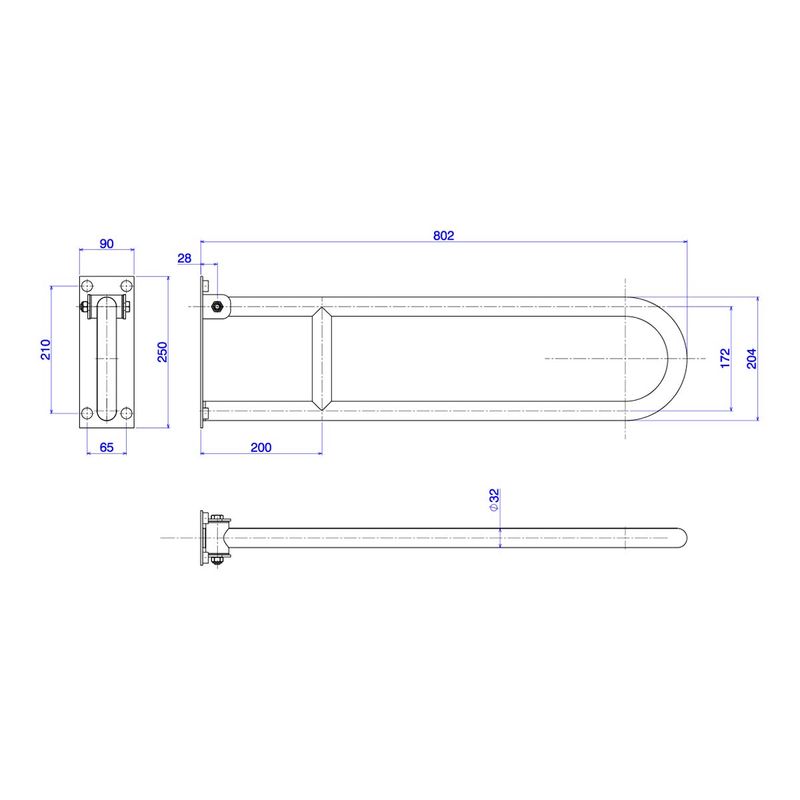 Barra-de-Apoio-Deca-Lateral-Articulada-80cm-Conforto-Aco-Polido---Deca---2315.I.080.POL---Fundo-Branco-Medida-Imagem-do-Desenho-tecnico-de-engenharia