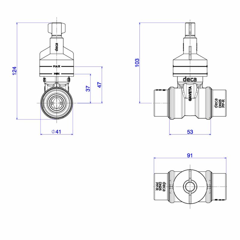 Base-para-Registro-de-Gaveta-Deca-para-Ppr-25mm----Deca---4509.202.PPR---Fundo-Branco-Medida-Imagem-do-Desenho-tecnico-de-engenharia