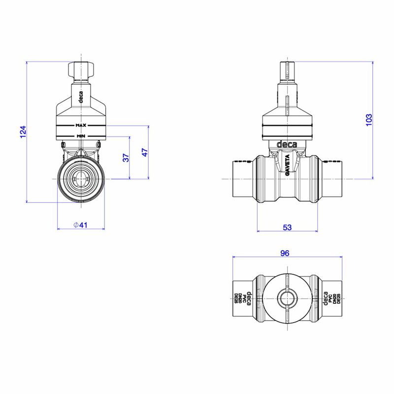 Base-para-Registro-de-Gaveta-Deca-para-Pvc-25mm----Deca---4509.202.PVC---Fundo-Branco-Medida-Imagem-do-Desenho-tecnico-de-engenharia