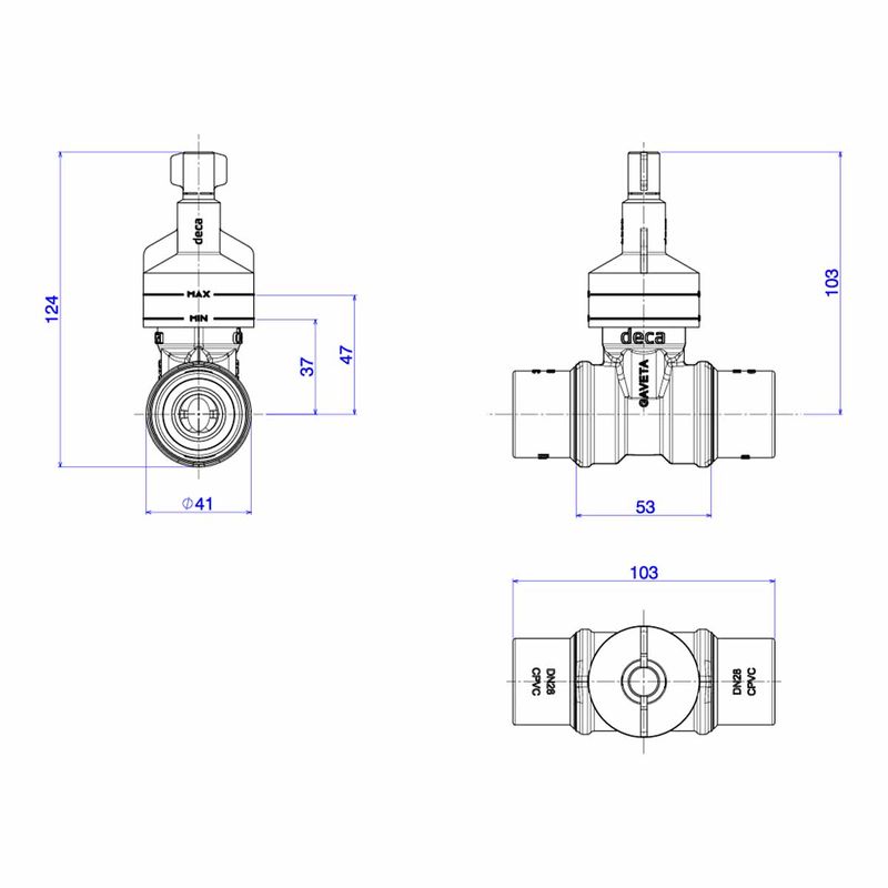 Base-para-Registro-de-Gaveta-Deca-para-Cpvc-28mm----Deca---4509.302.CPVC---Fundo-Branco-Medida-Imagem-do-Desenho-tecnico-de-engenharia