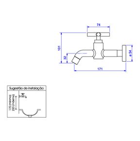 Torneira-Deca-de-Parede-para-Lavatorio-Duna-Classica-Cromado---Deca---1174.C64---Fundo-Branco-Medida-Imagem-do-Desenho-tecnico-de-engenharia