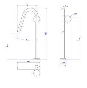 Torneira-Deca-de-Mesa-Bica-Alta-Touchless-para-Lavatorio-com-Textura-Orbe-Black-Matte-e-Corten---Deca---1189.BLMT103CT.T05---Fundo-Branco-Medida-Imagem-do-Desenho-tecnico-de-engenharia
