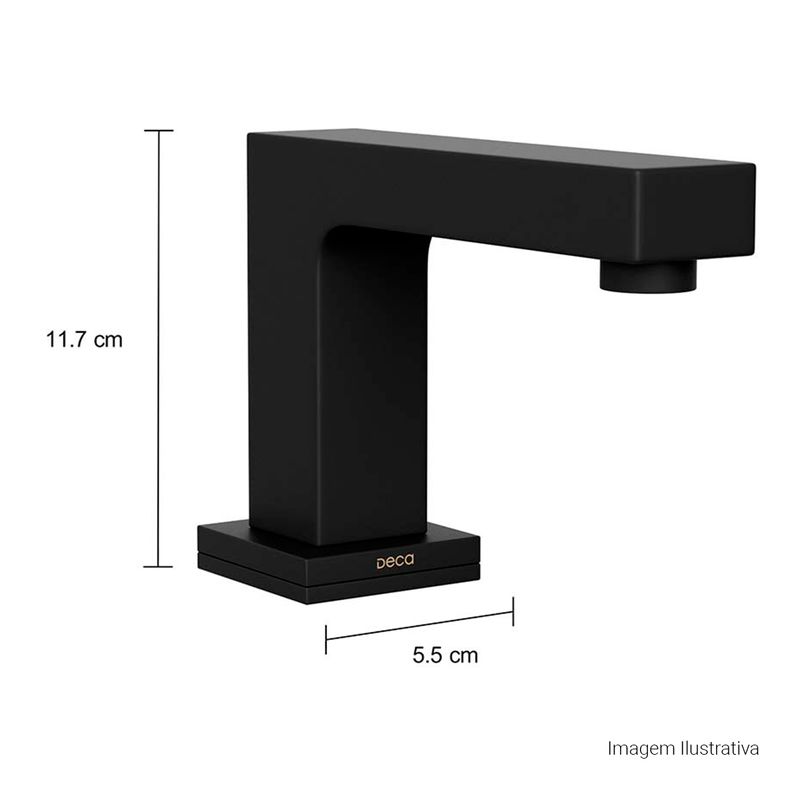 Torneira-Deca-de-Mesa-Bica-Baixa-Touchless-para-Lavatorio-Unic-Black-Matte---Deca---1785.BL90.MT.SNS---Fundo-Branco-Medida-Foto-com-medidas-Produto-unico-ou-multiplos