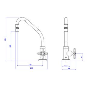 Torneira-Deca-de-Mesa-para-Cozinha-Izy-Cromado---Deca---1167.C37---Fundo-Branco-Medida-Imagem-do-Desenho-tecnico-de-engenharia