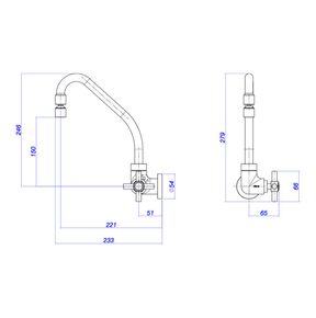 Torneira-Deca-de-Parede-Bica-Movel-para-Cozinha-Izy-Cromado---Deca---1168.C37---Fundo-Branco-Medida-Imagem-do-Desenho-tecnico-de-engenharia