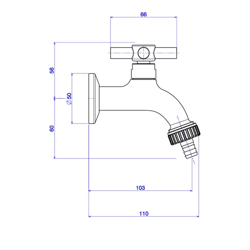 Torneira-Deca-para-Jardim-e-Tanque-com-Adaptador-de-Mangueira-Izy-Cromado---Deca---1153.C37---Fundo-Branco-Medida-Imagem-do-Desenho-tecnico-de-engenharia