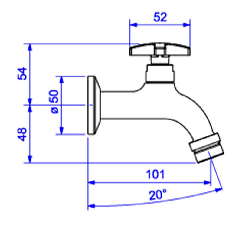 Torneira-Deca-com-Arejador-para-Jardim-e-Tanque-MaxCromado---Deca---1154.C34---Fundo-Branco-Medida-Imagem-do-Desenho-tecnico-de-engenharia