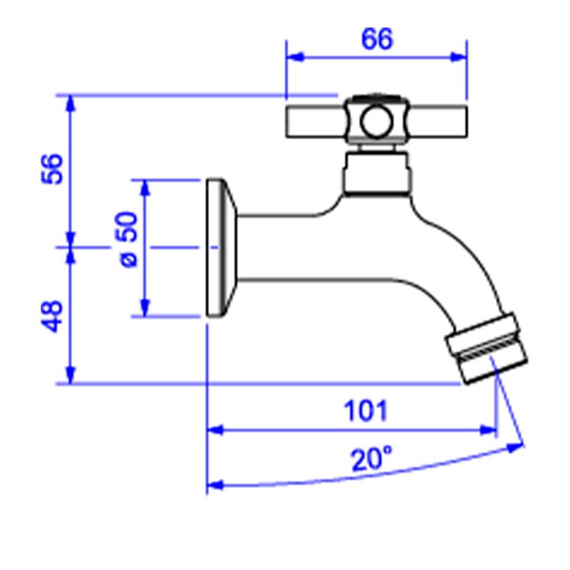 Torneira-Deca-com-Arejador-para-Jardim-e-Tanque-Izy-Cromado---Deca---1154.C37---Fundo-Branco-Medida-Imagem-do-Desenho-tecnico-de-engenharia