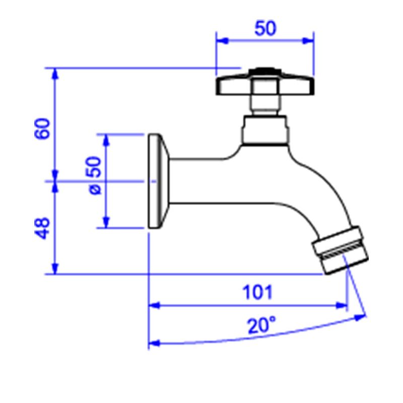 Torneira-Deca-com-Arejador-para-Jardim-e-Tanque-Standard-Cromado---Deca---1154.C39---Fundo-Branco-Medida-Imagem-do-Desenho-tecnico-de-engenharia