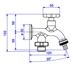 Torneira-Deca-de-Tanque-com-Derivacao-para-Maquina-FlexCromado---Deca---1155.C20---Fundo-Branco-Medida-Imagem-do-Desenho-tecnico-de-engenharia