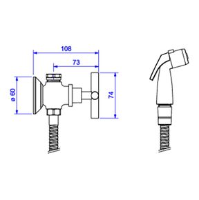 Ducha-Higienica-Deca-com-Registro-e-Derivacao-Duna-Classica-Black-Matte---Deca---1984.BL64.ACT.MT---Fundo-Branco-Medida-Imagem-do-Desenho-tecnico-de-engenharia