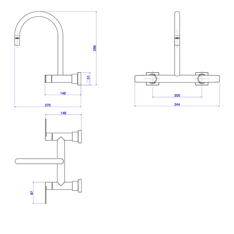 Misturador-Deca-de-Parede-para-Cozinha-Just-Cromado---Deca---1258.C27---Fundo-Branco-Medida-Imagem-do-Desenho-tecnico-de-engenharia