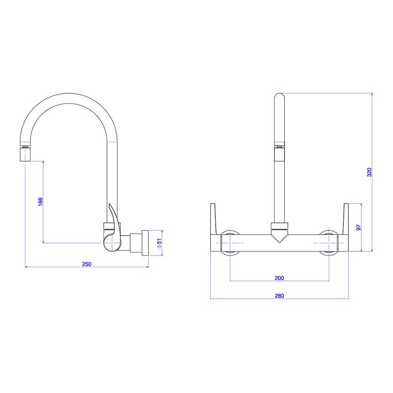 Misturador-Deca-de-Parede-para-Cozinha-Fast-Cromado---Deca---1258.C59---Fundo-Branco-Medida-Imagem-do-Desenho-tecnico-de-engenharia