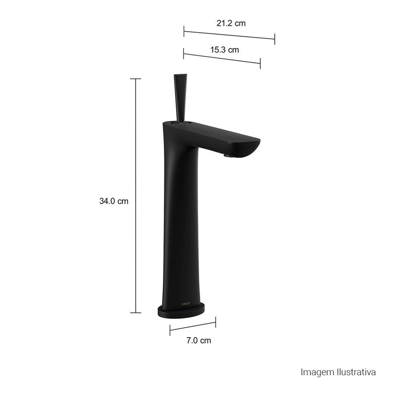 Misturador-Monocomando-Deca-de-Mesa-Bica-Alta-para-Lavatorio-com-Textura-Lk-Black-Matte---Deca---2885.BL17.MT.T03---Fundo-Branco-Medida-Foto-com-medidas-Produto-unico-ou-multiplos