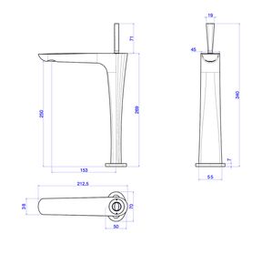 Misturador-Monocomando-Deca-de-Mesa-Bica-Alta-para-Lavatorio-Lk-Cromado---Deca---2885.C17---Fundo-Branco-Medida-Imagem-do-Desenho-tecnico-de-engenharia