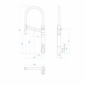 Misturador-Monocomando-Deca-de-Mesa-Bica-Alta-para-Cozinha-com-Filtro-Twin-Colore-Cromado---Deca---2241.C.MR---Fundo-Branco-Medida-Imagem-do-Desenho-tecnico-de-engenharia