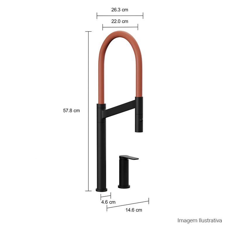 Misturador-Monocomando-Deca-de-Mesa-para-Cozinha-Colore-Black-Matte-e-Terracota---Deca---2289.BL.MT.TC---Fundo-Branco-Medida-Foto-com-medidas-Produto-unico-ou-multiplos
