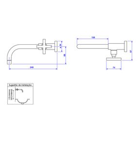 Torneira-Deca-de-Parede-para-Lavatorio-Duna-Classica-Black-Matte---Deca---1178.BL64.MT---Fundo-Branco-Medida-Imagem-do-Desenho-tecnico-de-engenharia